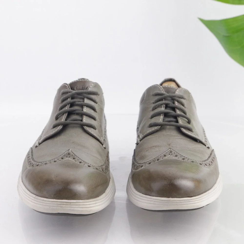 Cole Haan Mens Grand Tour Oxford Sneaker Size 9 Gray Leather Wingtip Dress Shoes